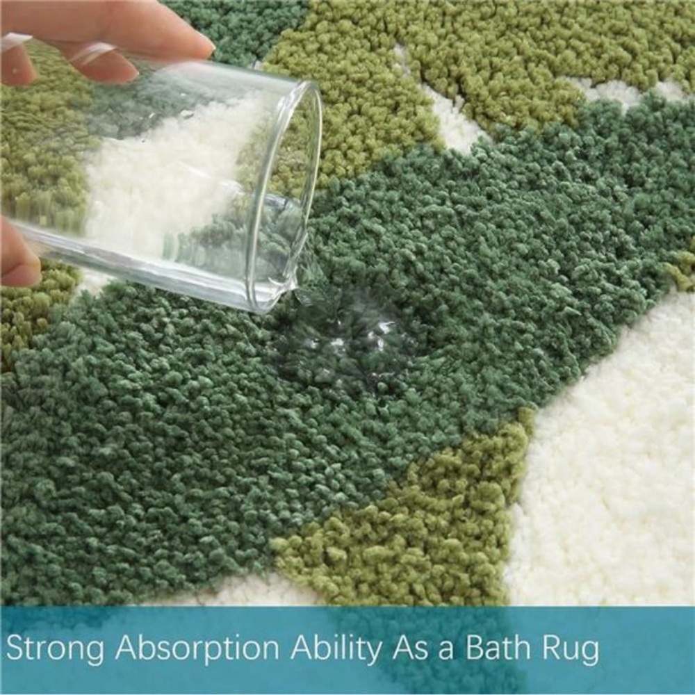 Bathroom Rugs-Green Bath Rug NonSlip Back Water Absorbent Leaves PlushMicrofiber - Picture 2 of 7